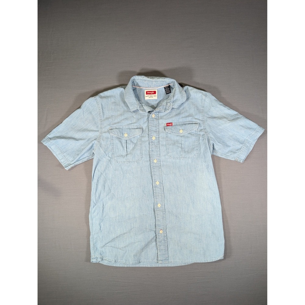 Wrangler Mens Light Wash Short Sleeve Button Down Chambray Shirt Small 112367087